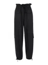 Ganni Black Cargo Pants With Drawstring In Satin Woman In Black