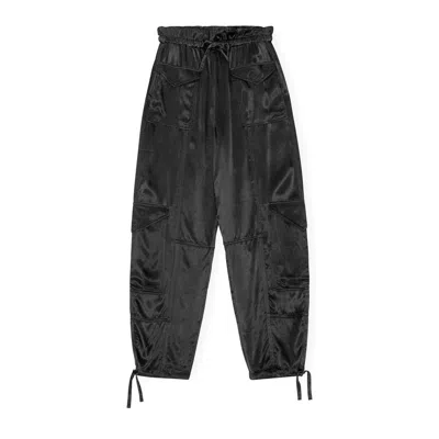 Ganni Washed Satin Pants In Black