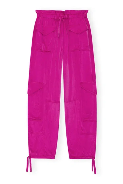 Ganni Washed Satin Pocket Trousers In Fuchsia Red