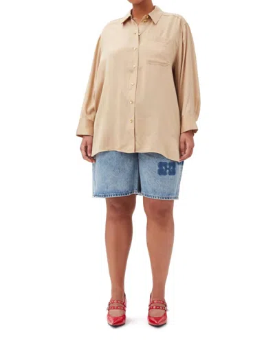 Ganni Washed Satin Shirt In Safari In Neutral