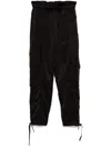 Ganni Black Cargo Pants With Drawstring In Satin Woman In Black