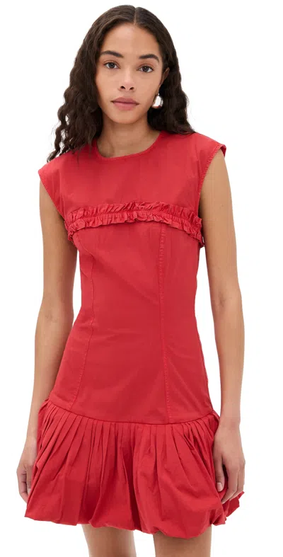 Ganni Washed Stretch Cotton Corset Mini Dress In Racing Red