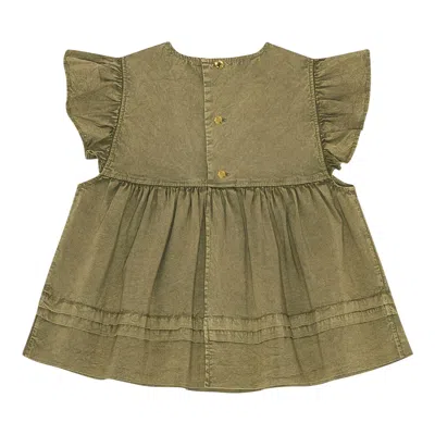 Ganni Washed Stretch Cotton Frill Sleeve Top In Green