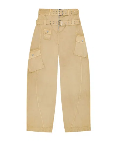 Ganni Washed Stretch Cotton Pocket Trousers In Brown