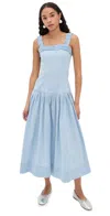 Ganni Washed Stretch Cotton Strap Corset Long Dress Soft Chambray In Soft Chambray