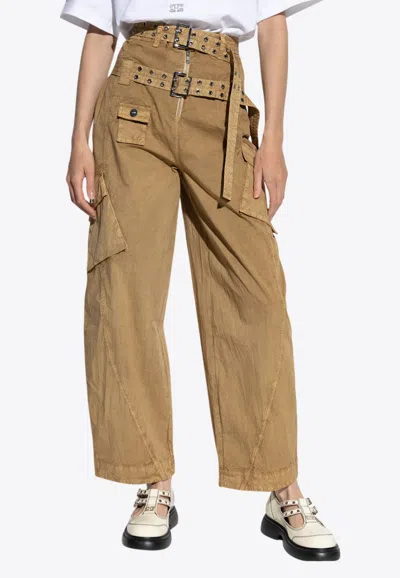 Ganni Washed Stretch Straight-leg Pants In Brown