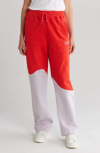 Ganni Wave Colorblock Cotton Pants In Red
