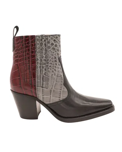 Ganni Western Ankle Boots In Multicolor Leather