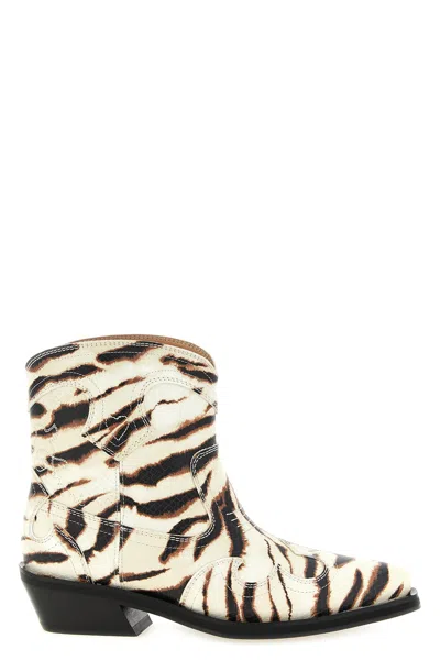 Ganni Western Ankle Boots Pointed Toe Block Heel In Animal Print