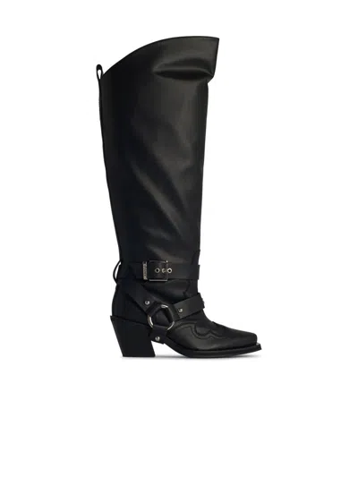 GANNI GANNI 'WESTERN' BLACK RECYCLED LEATHER BLEND BOOTS