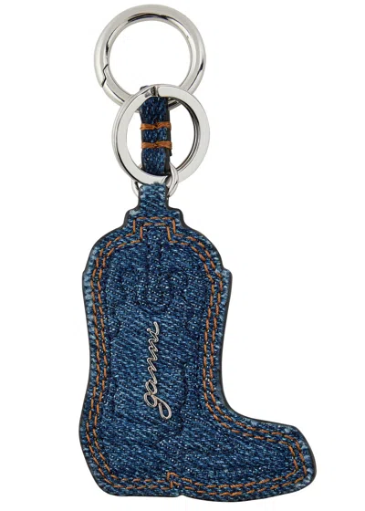 Ganni Western Boot Denim Keyring In Blue