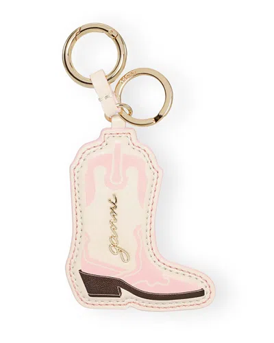 Ganni Western Boot Keyring In Chalk Pink