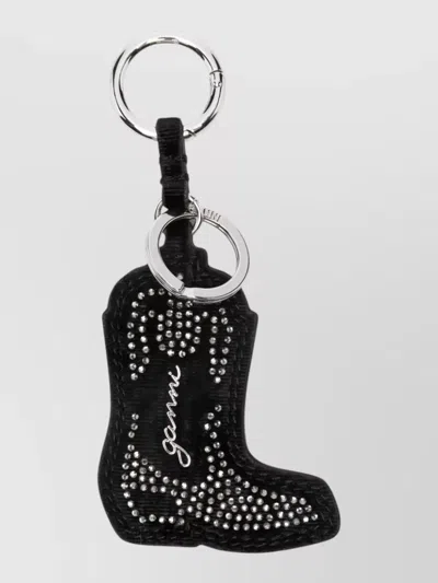 Ganni Western Boot Shaped Keychain Studded Design In Black