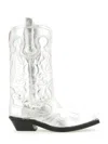 Ganni Recycled Metallic Embroidered Western Boots In Silver
