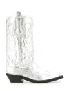 Ganni Recycled Metallic Embroidered Western Boots In Silver