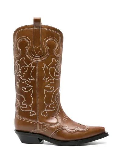 Ganni Western Boots Dark Olive/egret