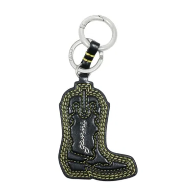 Ganni Western Boot-shaped Leather Key Case In Black