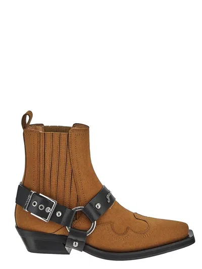 Ganni Brown Suede Low Cut Western Chelsea Boots