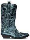 Ganni Western-embroidered Boots Stivali & Stivaletti In Blue