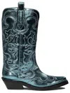 Ganni Western-embroidered Boots Stivali & Stivaletti In Light Blue