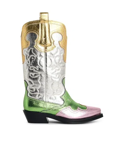 Ganni 'western' Embroidered Boots With Medium Leg In Multicolored Eco Leather