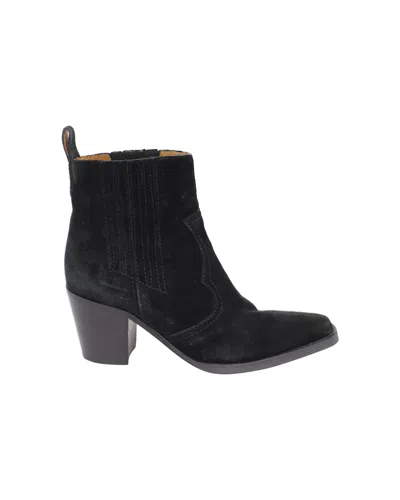 Ganni Western Style Ankle Boots In Black Suede