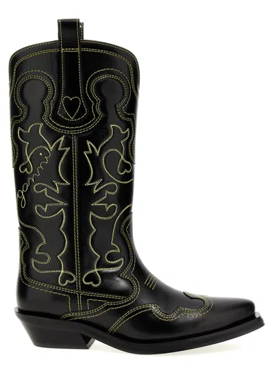 Ganni Western Texan Boots In Black