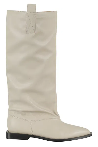 Ganni Western Wide Slouchy Flat Tubular Boot In Neutral