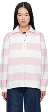 Ganni Striped Cotton Jersey Polo Sweater In 494 Mauve Chalk