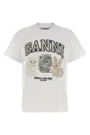 Ganni White Crewneck T-shirt With Maxi Logo On The Front