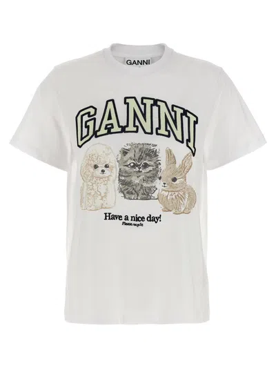 GANNI GANNI 'WHITE ANIMAL PRINT' T-SHIRT