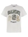Ganni White Crewneck T-shirt With Maxi Logo On The Front