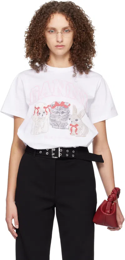 Ganni ホワイト Animals プリントtシャツ In White