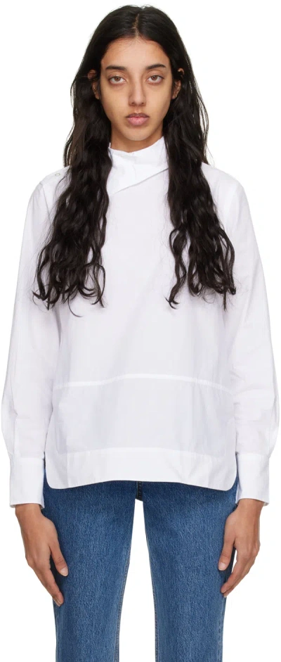 Ganni Asymmetric-collar Organic Cotton-poplin Shirt In 151 Bright White