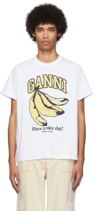 Ganni White Banana T-shirt In Bright White