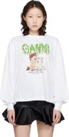 Ganni White Basic Cotton Jersey Long Sleeve T-shirt In White