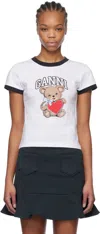 Ganni White Crewneck T-shirt With Logo Print On The Front In 151 Bright White