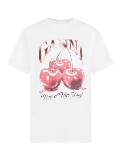GANNI JERSEY T-SHIRT WITH PRINT