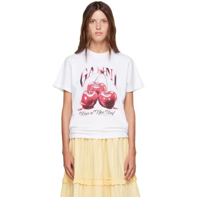 Ganni Basic Jersey Cherry Relaxed T-shirt In White