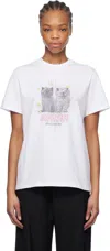 Ganni White Crewneck T-shirt With Logo Print On The Front In Cotton Woman In 151 Bright White