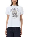 GANNI WHITE BASIC JERSEY LEOPARD RELAXED TEE