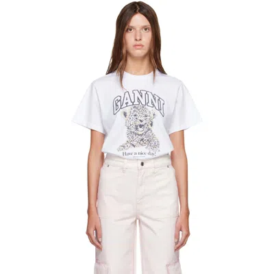 Ganni White Basic Jersey Leopard Relaxed T-shirt
