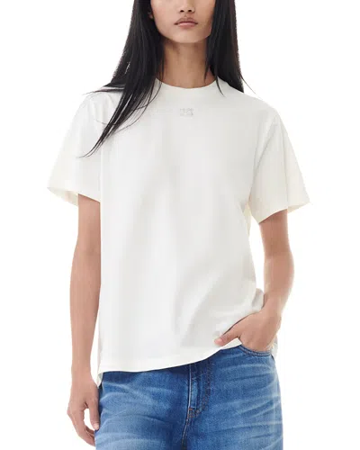 Ganni Rhinestone Relaxed T-shirt In Egret