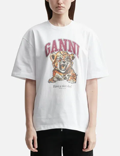 Ganni Women White Crew Neck Graphic Print T-shirt, Xs Luxury T-shirts For Women Darveys