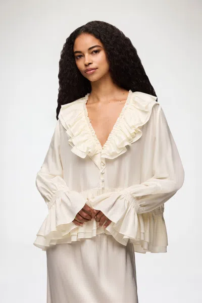 Ganni Ruffled Tiered Blouse In White