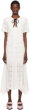 Ganni Embroidered Midi Dress In 135 Egret