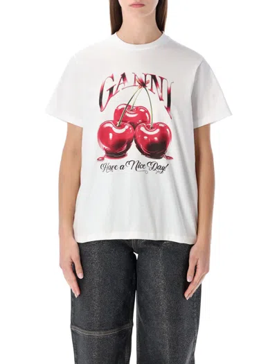 GANNI GANNI WHITE CHERRY GRAPHIC T-SHIRT