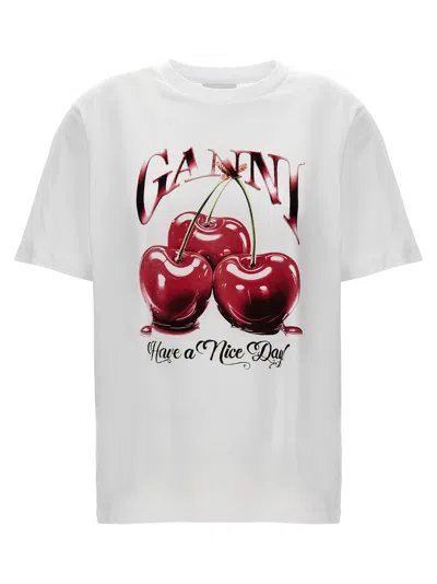 GANNI WOMEN WHITE CHERRY T-SHIRT, XL LUXURY T-SHIRTS FOR WOMEN DARVEYS