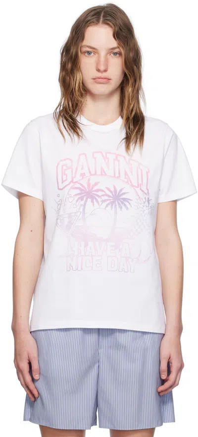 GANNI WHITE COCKTAIL T-SHIRT