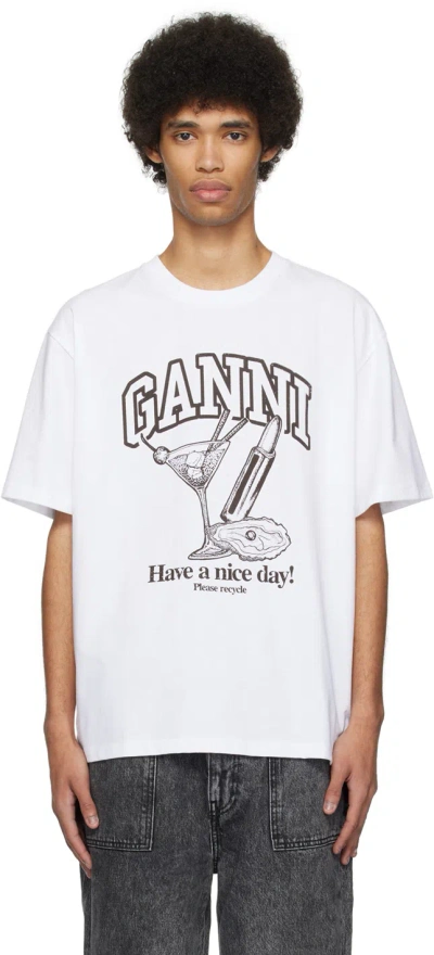 Ganni White Cocktail T-shirt In Bright White